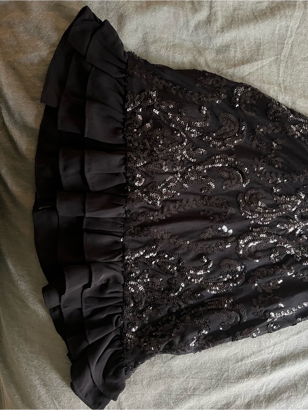 Windsor Black Sequin Mini Dress with Ruffle Hem - Picture 4 of 5